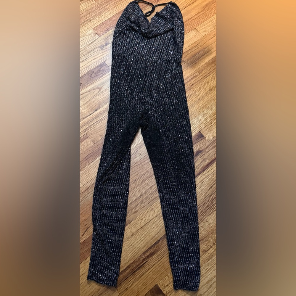 Fashion Nova black, and silver sparkle metallic low back jumpsuit